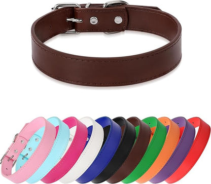 Brown Soft Leather Dog Collar for Small,Medium, Large Dog, Comfortable and Adjustable (Wide: 0.55'' for Dog's Neck: 9''~12'', Brown, S)
