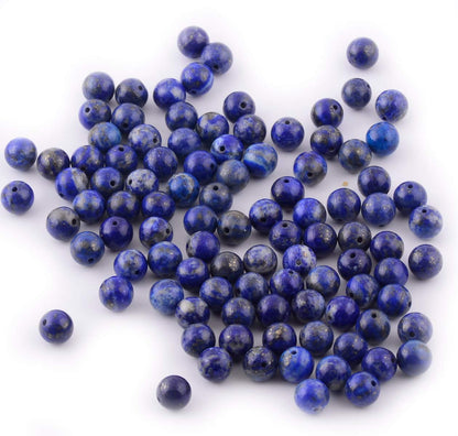 Natural Stone Beads 100pcs 6mm Lapis Lazuli Round Genuine Real Stone Beading Loose Gemstone Hole Size 1mm DIY Charm Smooth Beads for Bracelet Necklace Earrings Jewelry Making (Lapis Lazuli Blue, 6mm)