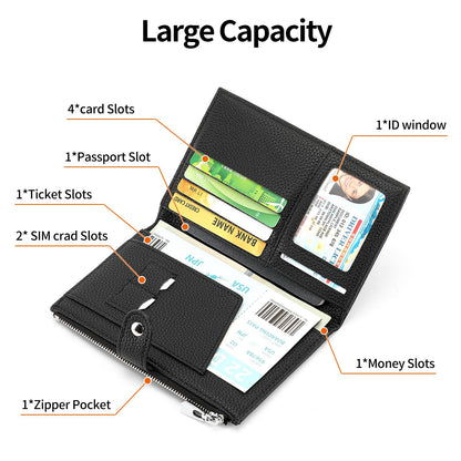 RNIEGA Passport Holder for Women Leather Passport Wallet for Travel RFID Blocking Passport Wallet Credit Card Holder with Zipper Pocket