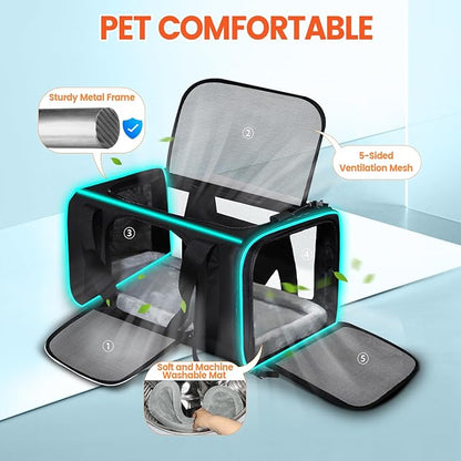 Petskd Small Pet Carrier with Wheels (17" L x 11" W x 9.5" H), Alaska Airlines Approved, Rolling Pet Carrier for Small Dogs & Cats (Black)