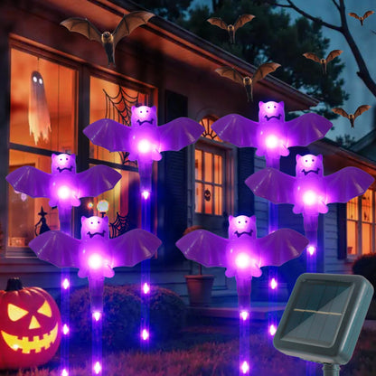 Xingpold Halloween Decorations Outdoor Solar Bat Garden Lights,6 Pack 56LED Solar Halloween Bats Lights, Waterproof Solar Pathway Lights for Outside Patio Yard Lawn Grave Party Gifts Decor Purple