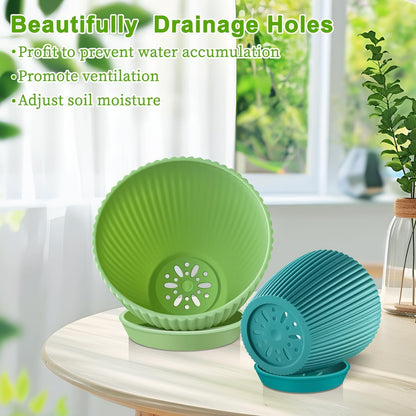 SupKing Large Plant Pots 7.5/6.7/6 Inch Set of 3, Plastic Flower Pots Planters with Drip Trays and Multi Mesh Drainage Holes Multicolor Nursery Planting Pot for Indoor Outdoor Garden Plants