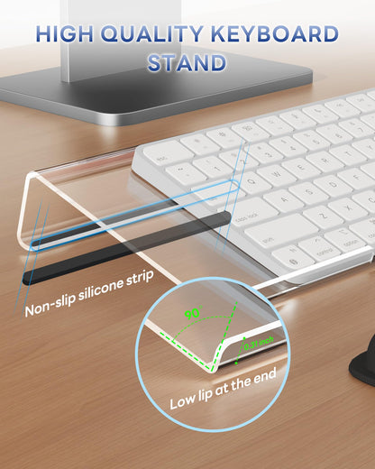 Laborio Computer Keyboard Wrist Rest Stand for Desktop, Keyboard Holder for Easy Typing with Wrist Pad for Office Desk, Home, School (Clear)