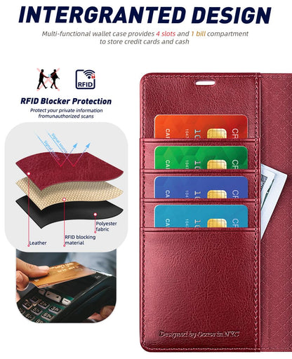 OCASE Compatible with Galaxy S24 Ultra 5G Wallet Case, PU Leather Flip Folio Case with Card Holders RFID Blocking Kickstand [Shockproof TPU Inner Shell] Phone Cover 6.8 Inch (2024), Red