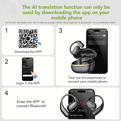 QYGCKJ NE18 AI Translation Earbuds Real Time, 135 Language Translator Earbuds, 3-in-1 Buletooth 6.0 Wireless Translating Device with 4 Mode, Translate Ear Buds for Travel Business Learning (Black)