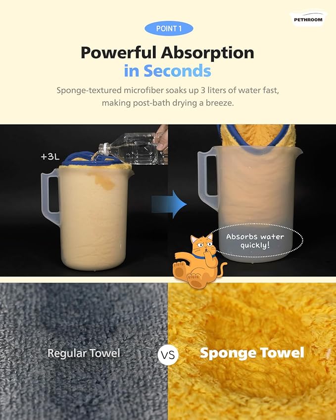 PETHROOM] Portable Pet Towel for Dogs & Cats | Professional Pet Dryer, Super Absorbent & Quick-Drying Dog Dryer | Lightweight, Durable, Ultra-Soft (Small) 8"x 8"