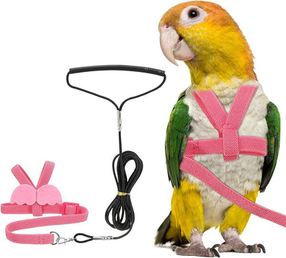 Bird Harness Leash, Adjustable Pet Parrot Bird Harness and Leash Lightweight Anti-Bite Flight Training Rope with Cute Wing, (Pink, L), Intended for Parrots/Pigeons/Budgies