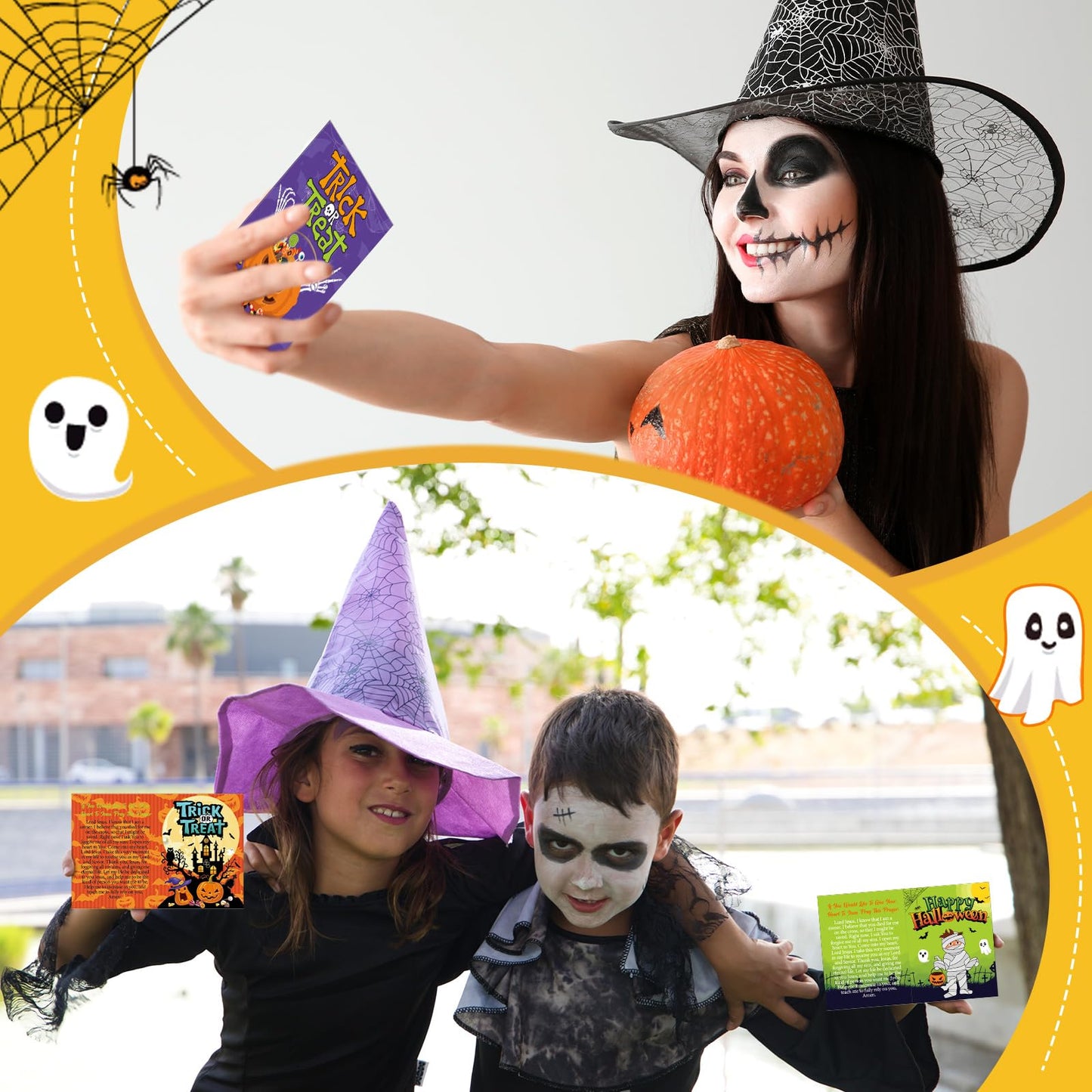 Engrowtic 240 Pcs Halloween Gospel Tract Card Bulk Pumpkins Salvation Cards Pocket Holy Postcard Prayer Postcards Christian Inspirational Church Bible Verses Bookmark for Religious Gift(Ghost Style)