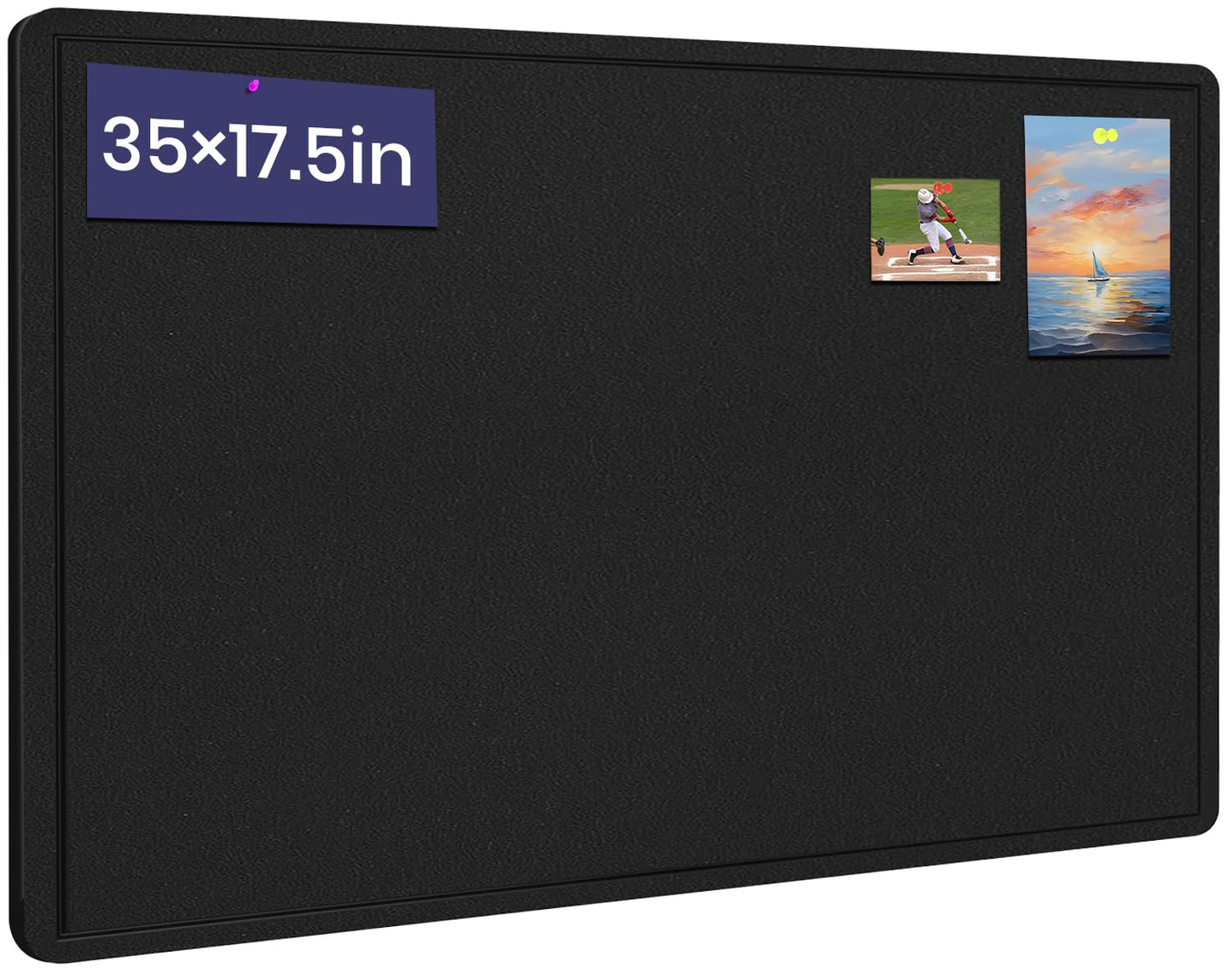 Bulletin Board - 35 x 17.5 inches Decorative Felt Pin Board - Cork Board Alternative for Wall - Foldable Photo Board Self-Adhesive Prayer Board with 20 Pushpins - Black