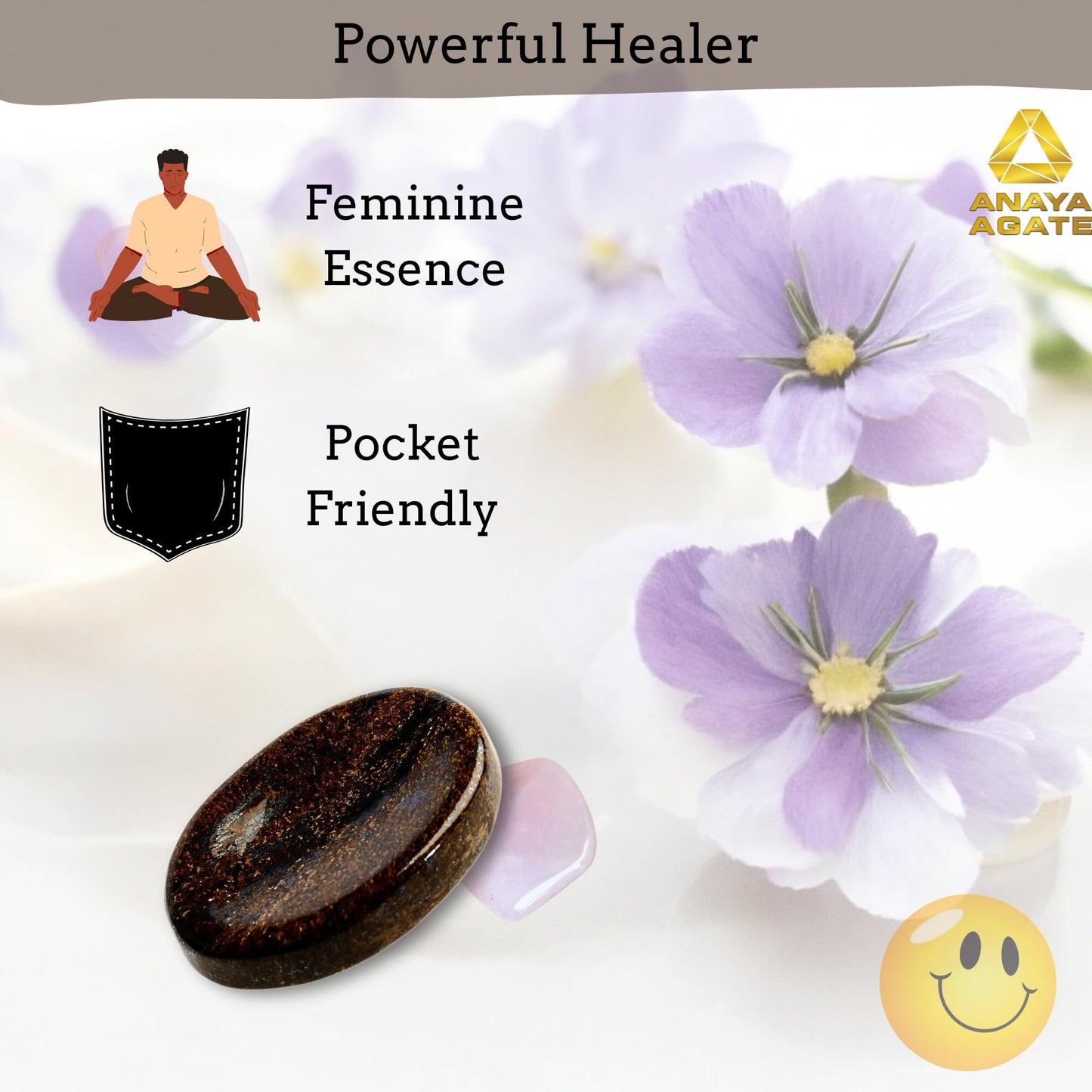 Anaya Agate Bronzite Worry Stones Certified Crystal Thumb Worry Stone for Anguish, Relaxing and Soothing Balance Stones for Meditation, Stress Relief Crystals and Healing Stones for Men Women