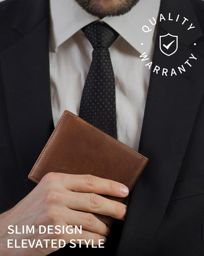 Genuine Leather Wallet for Men Bifold RFID Blocking Wallets with 12 Card Slots, 2ID Window & 2 Cash Pocket - Includes Gift Box (Coffee Brown)