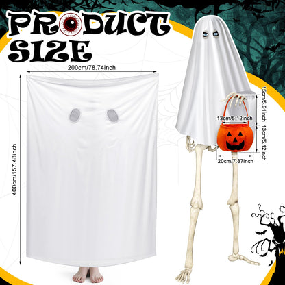 Cozypower 12 ft Skeleton Costume Accessories, Halloween Skeleton Ghost Outfit Set, Includes White Ghost Clothing and Pumpkin Basket for Giant Sized Halloween Garden Outdoor Decor