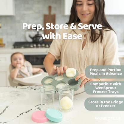 WeeSprout Baby Food Storage Glass Jars w/Lids (4 oz, 24 Pack) Pastel Variety, Snack, Reusable Small Containers, Fridge or Freezer, Microwave & Dishwasher Safe, Essentials for Infants