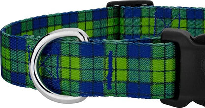 Country Brook Petz - Blue and Green Plaid Everyday Dog Collar and Leash - Plaid and Argyle Collection Featuring Charming Designs (1 Inch, Large)