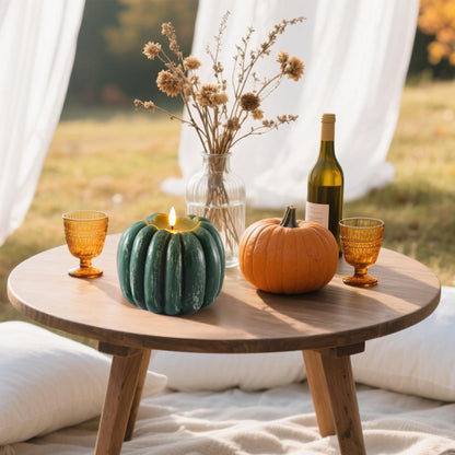 Velsyn Fall Decorations for Home, Flickering Flameless Wax Pumpkin LED Candle with Timer Remote Control, Thanksgiving Gifts, Autumn Farmhouse Rustic Harvest Decor for Tiered Tray Table Indoor (Green)