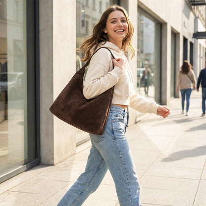 Slouchy Suede Hobo bag for Women Casual Shoulder Bag Soft Cresent Tote Purse Handbag Work Travel
