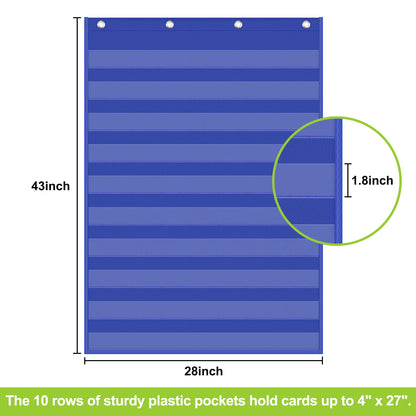 EAMAY Standard Pocket Charts, Clear 10 Pocket Chart for Teacher Lessons in a Classroom or Home Use Fits Standard 3" Sentence Strips and Word Cards, Blue, Nylon