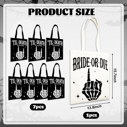 JarThenaAMCS 8Pcs Bride or Die Bachelorette Party Bag Reusable Bridesmaid Canvas Bags Black White Till Death Do Us Party Shoulder Tote Bags for Halloween Bridal Shower Wedding