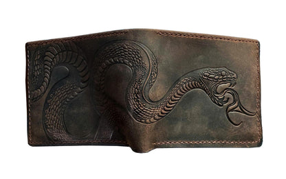 Mayan Corner - Authentical handcrafted wallet, bifold distressed leather gift, ID card wallet for dad - Snake
