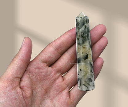 Amazing Gemstone Green Tourmaline in Quartz Crystal Towers - Natural Healing Crystal Point Obelisk for Reiki Healing and Crystal Grid (3" to 4" INCH)