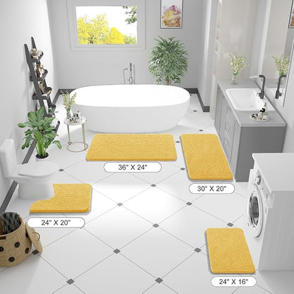 OLANLY Bathroom Runner Rugs 59x20, Extra Soft Absorbent Chenille Bath Rugs, Rubber Backing Quick Dry, Machine Washable Long Bath Mats for Bathroom Floor, Tub and Shower, Home Decor Accessories, Yellow