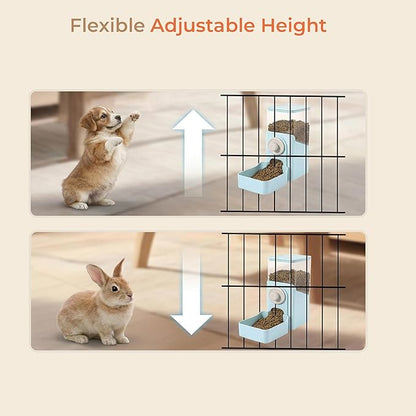 Auto Gravity Food Dispenser for Cage Hanging, 41OZ Capacity Hanging Automatic Pet Cage Feeder, Food Bowl for Cats Dogs Rabbit Ferret Chinchilla Bird Hedgehog Guinea Pig (Light Blue)