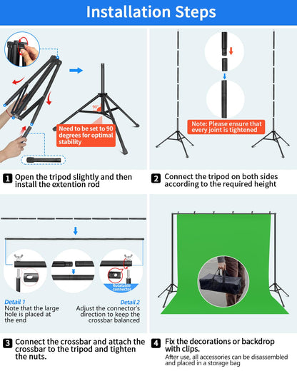 Hemmotop Backdrop Stand 10x8ft (WxH), Photography Background Stand for Parties, Adjustable Photo Backdrop Stands Kit for Wedding, Photo Booth, Party, Decoration, Balloon, Projector Screen