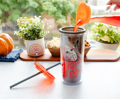 Friday The 13th: The Final Chapter Plastic Cold Cup With Leak-Resistant Lid and Reusable Straw | Travel Tumbler For Drinks, Beverages | Holds 20 Ounces