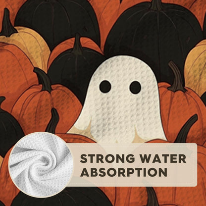 Artoid Mode Black Pumpkin Ghost Halloween Bar Kitchen Towels, 12x24 Inch Quick Dry Microfiber Cloth Dish Towels for Kitchen Drying Set of 2