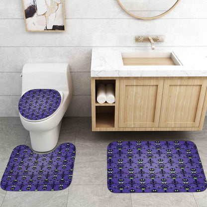 OLEBETY 4PCS Halloween Shower Curtain Set, Waterproof Fabric Purple Shower Curtain, Non-Slip Bath Mat Bathroom Rugs, Skull Spooky Pumpkin Black Floral Bat Spider Haunted House Mansion Bathroom Decor