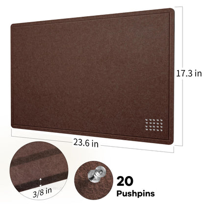 Bulletin Board, 24 x 18 inches Felt Board Decorative Pin Board, Cork Board Alternative for Wall, Foldable Photo Board Self-Adhesive Vision Board Mood Board with 20 Pushpins - Saddle Brown