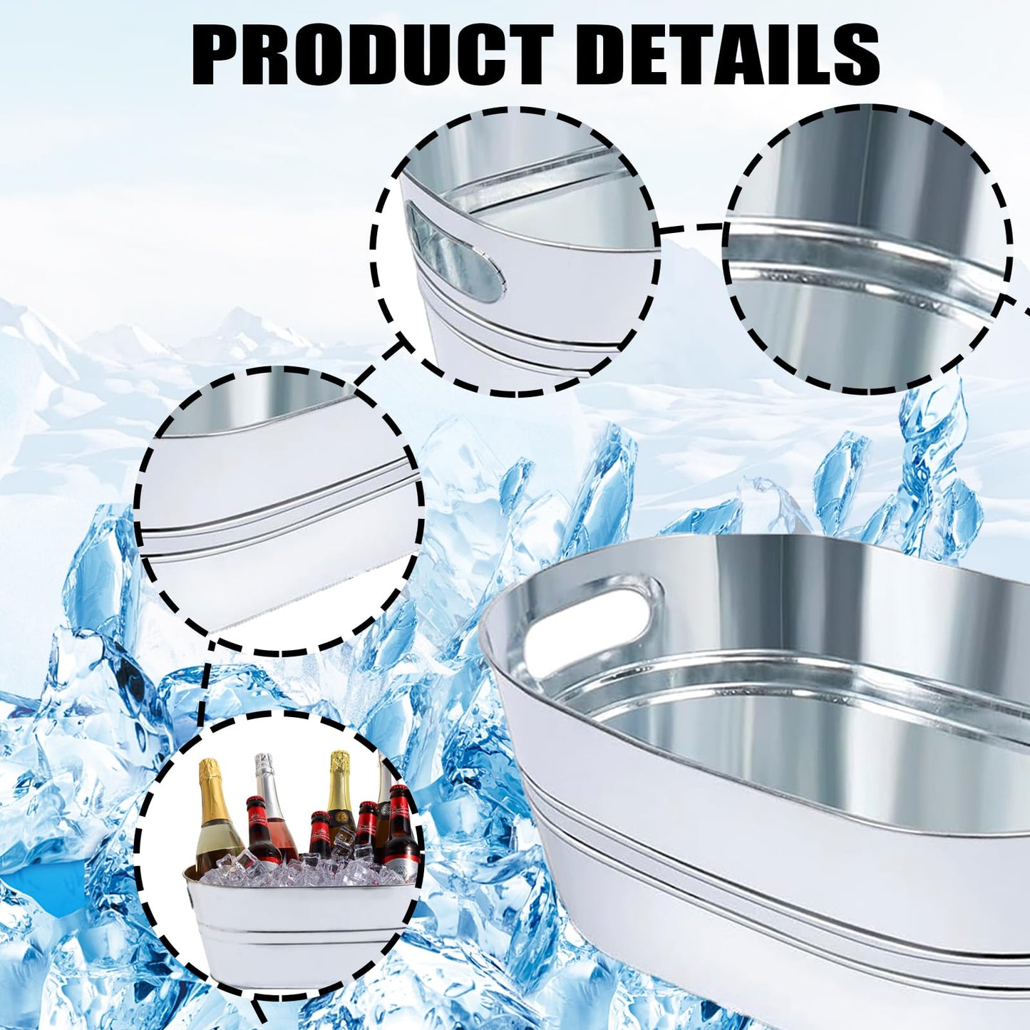 2 Pack Galvanized Ice Bucket 4 Gallon Galvanized Tub Ice Bucket for Parties Metal Beverage Buckets with Handles Wine Beer Champagne Vintage Buckets for Cocktails Mimosa Bar Supplies with Scoops