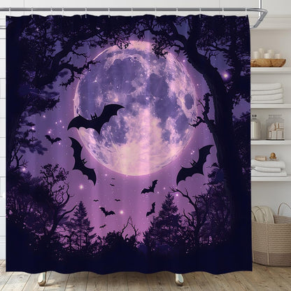 AMFD Spooky Halloween Shower Curtain Scary Bats Purple Black, 70" WX70 H