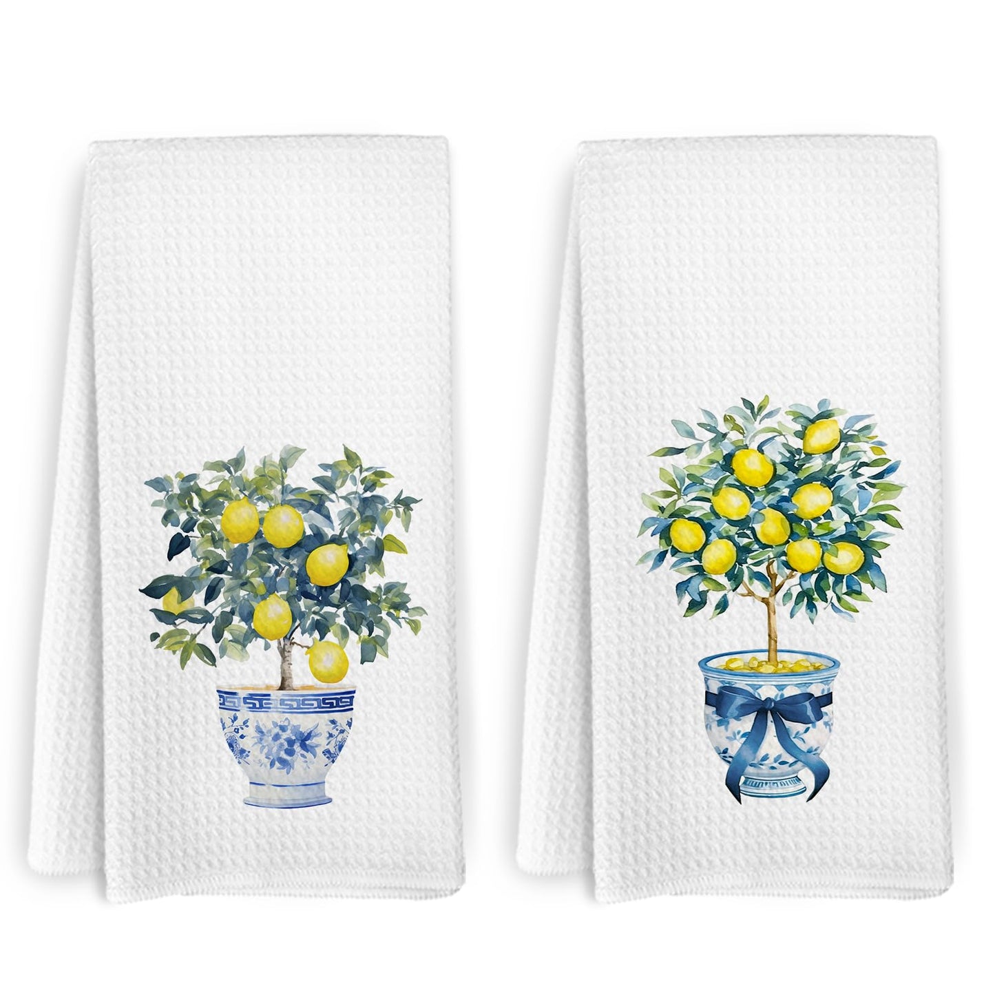 KFXHANGD Lemon Kitchen Towels and Dishcloths Set of 2, Lemon Kitchen Decor, Lemon Dish Towels, Chinoiserie Bow Decorative Hand Tea Towels for Farmhouse Bathroom Kitchen,16×24 Inch