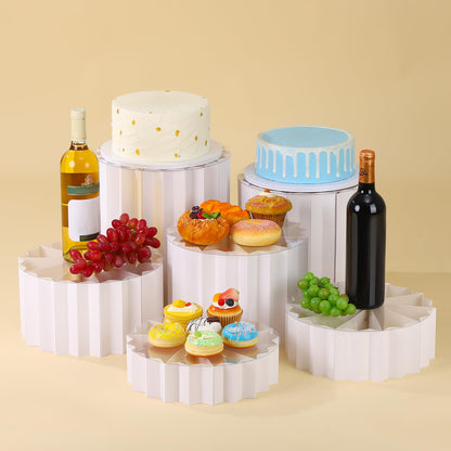 Ovveroche 6 Pcs Buffet Risers Food Display for Buffet Table, Acrylic Foldable Cardboard Cake Stands for Dessert Cake Food Jewelry Parties Birthday Wedding Decoration