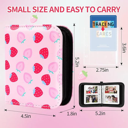 Small 1 Pocket Card Binder for Cards,Mini Trading Card Binder Holder Fits 80 Cards with 40 Removable Sleeves,Card Collection Binder Album Book Case for TCG,MTG,Sports Games (Strawberry Peach)