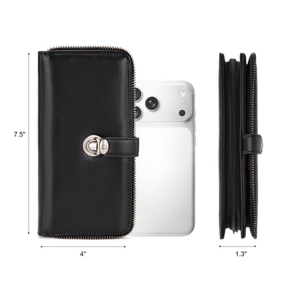 Montana West Black Wallet for Women Large Capacity Wristlet Wallets, Card Cases & Money Organizers Ladies Female Bifold Clutch Wallet Minimalist Credit Card Cash Wallets with ID Window and Latch