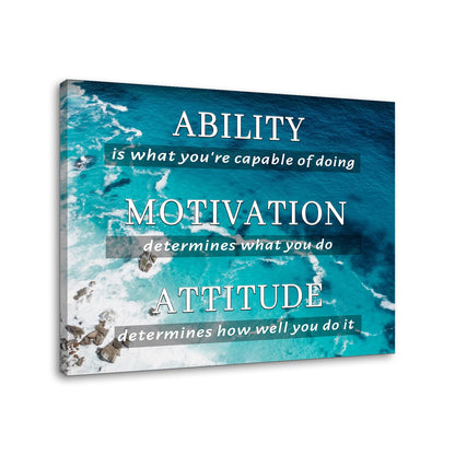 YSPCSUN Inspirational Posters for Office, Ability Motivation Attitude Canvas Poster Single Panel Wall Decor for Home Office Dorm Classroom, Framed Canvas Art, 24x18inch