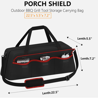 Grill Tool Storage Bag,Grill Utensil Storage Bag for Barbecue Tool up to 22",BBQ Utensil Storage Caddy with Pockets,Barbecue Utensil Case for Outdoor Grilling, Camping, Bag Only