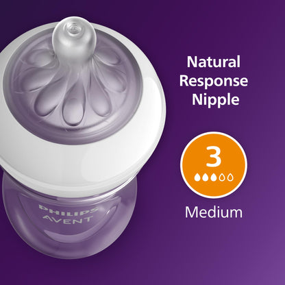 Philips Avent Natural Baby Bottles with Natural Response Nipples (Medium Flow, Flow 3), 9oz, 4-Pack, SCY903/04