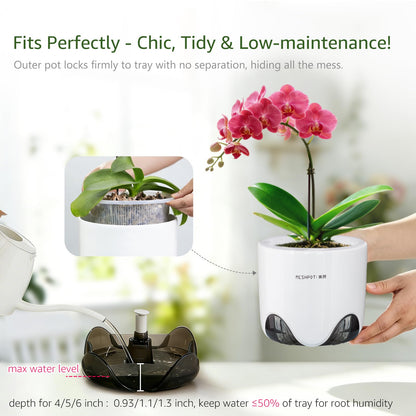 Meshpot 5 inch Orchid Pots with Holes for Repotting with Excellent Airflow, Set of 1, Double Layer Plastic Imitate Ceramic Orchid Planter, Clear Orchid Pot Match Decorative Orchid Container