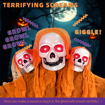 Kendane Halloween Decorations Outdoor and Indoor,Halloween Hanging Ghosts,Scary Grim Reaper Skeleton with Light-Up Eyes and Creepy Sound,Scary Party Decorations for Yard,Lawn,Haunted House Decor