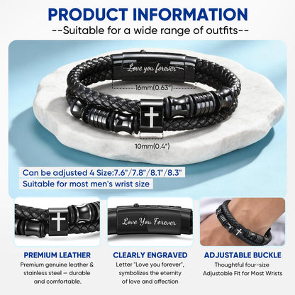 Easter Leather Cross Bracelet Gifts for Men - Adjustable Black Double-Row Braided Leather Cuff Bracelets Faith Religious Catholic Christian Communion Baptism Jewelry Gift for Men Boyfriend Husband Him