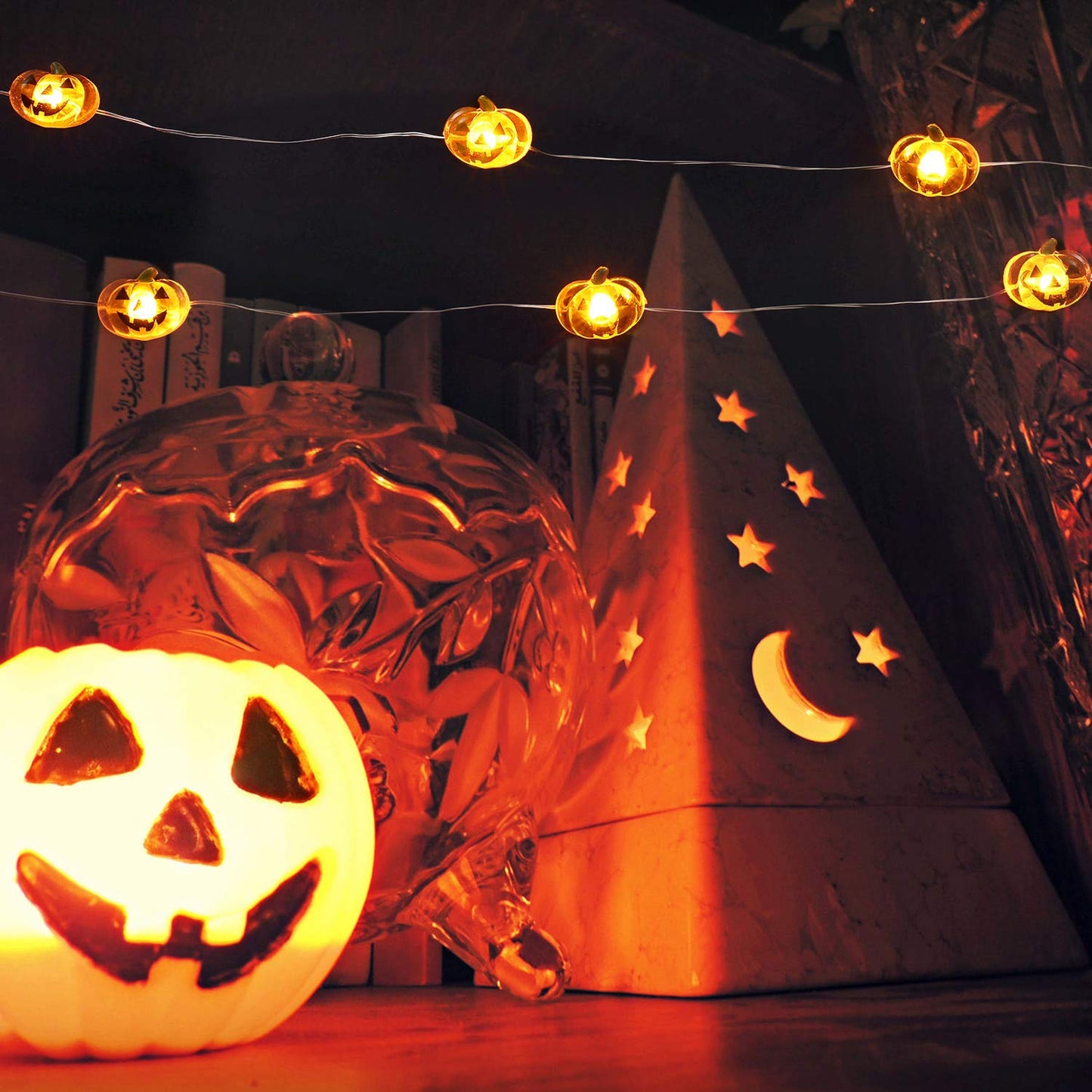 Brizled Pumpkin Halloween String Lights - 40 LED, 13.12ft, 8 Modes with Remote & Timer, Flexible Copper Wire Jack-O-Lantern Lights for Warm White Halloween Party Decorations