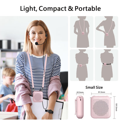 Norwii Bluetooth Voice Amplifier, Power Amplifiers, Portable Mini Wired Microphone Headset for Teacher Classroom & Outdoor Lectures, Teaching, Tour Guides, USB-C Rechargeable - 2000mAh, Pink