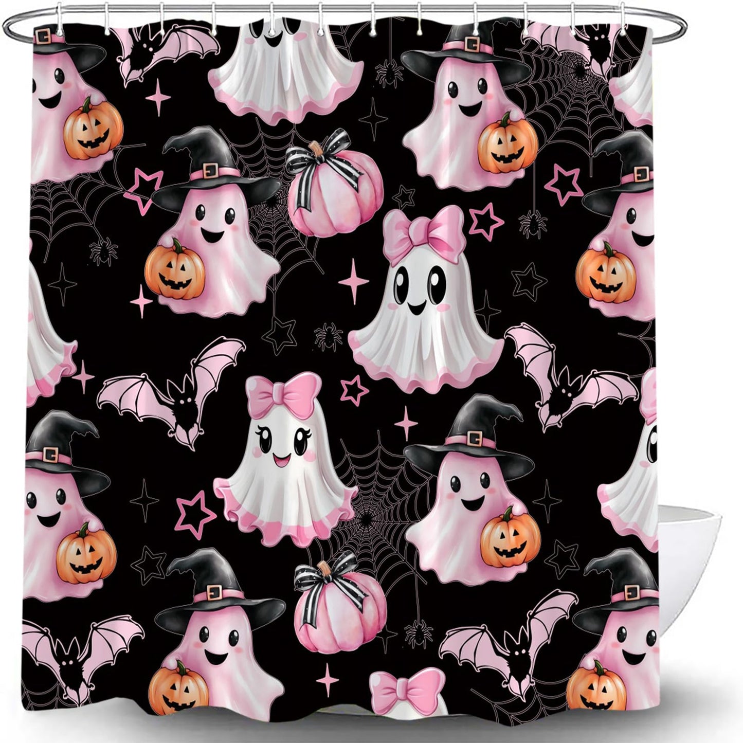 JWJAMM Spooky Halloween Shower Curtain, Black, 70x70 Inch
