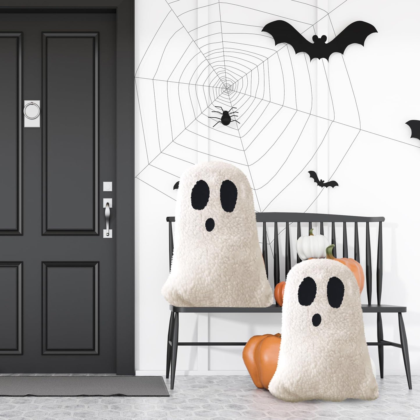 Kigley 2 Pcs Ghost Shaped Pillows Halloween Throw Pillows for Sofa Bed Couch Ghost Decor Stuffed for Halloween Party Outdoor Home Decorations Cushion (15.75 x 11.81 Inch)