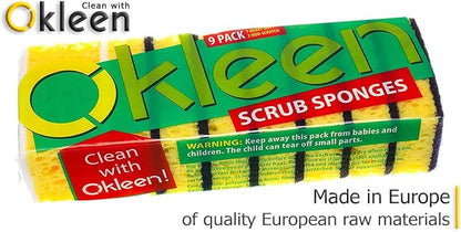 Yellow Multi Use Scrub Sponge. Made in Europe. Large Pack of 18. 4.3x2.8x1.4 inches. Black Heavy Duty & White Non Scratch Fiber. Best Odorless & Durable Professional Scrubber for Commercial Use