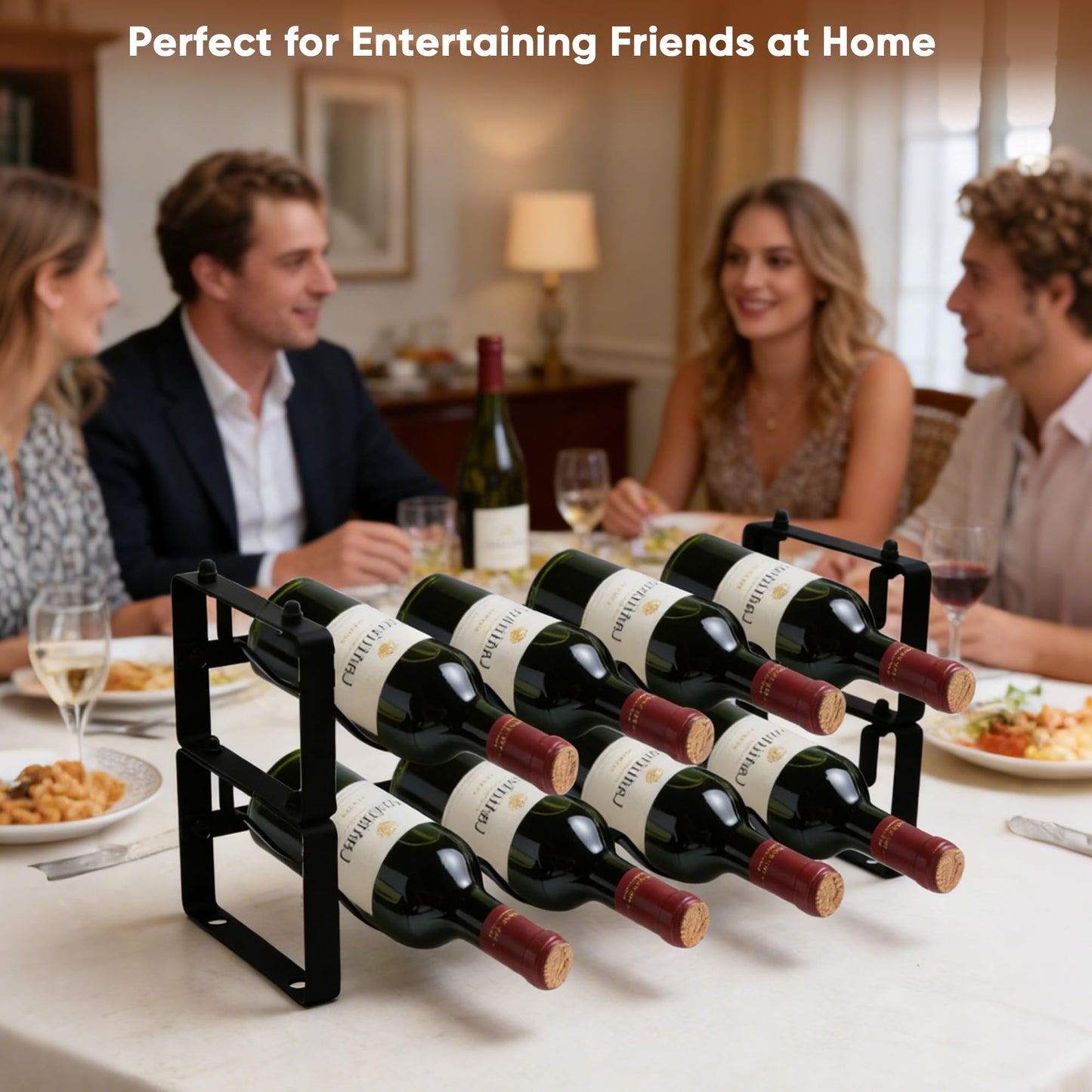 HRUSGO Wine Rack for Countertop – Stackable Freestanding Bottle Organizer for Kitchen, Pantry, Bar Cabinet & Small Spaces – Compact Metal Shelf & Modular Storage Stand (2 Tier)