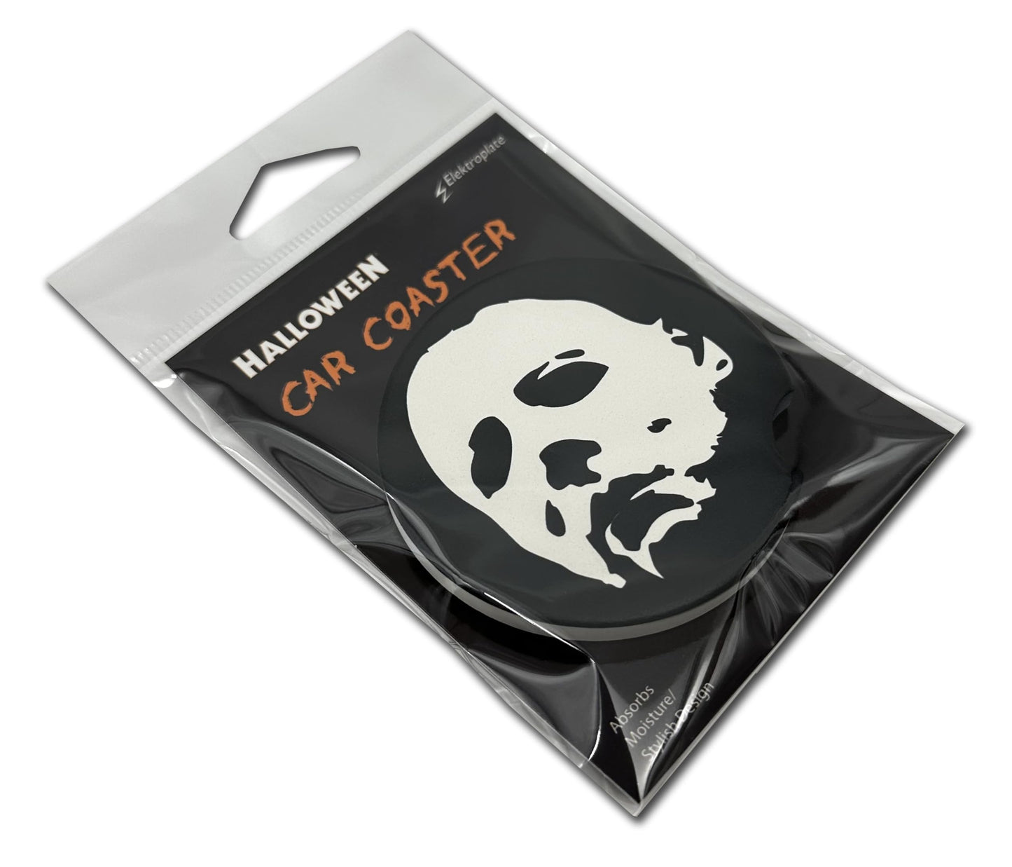 Elektroplate Officially Licensed Michael Myers Halloween Automotive Ceramic Coasters (2.6" Diameter) | Universal Fit for All Cars, Trucks, SUVs, and More | Absorbent Non-Slip Durable | Set of 2